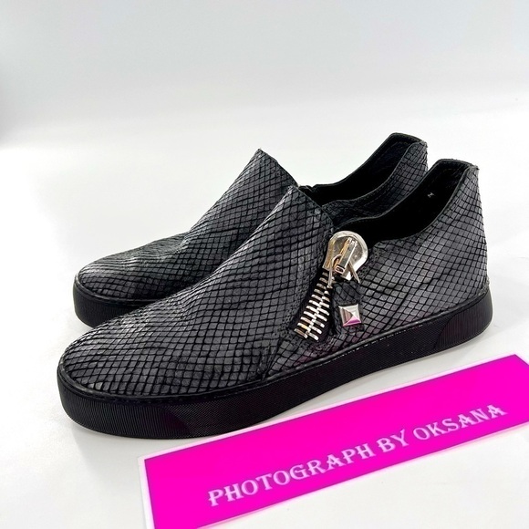 Stuart Weitzman Sneakers Snakeskin Embossed Leather Zip Size 7 M - Picture 13 of 15